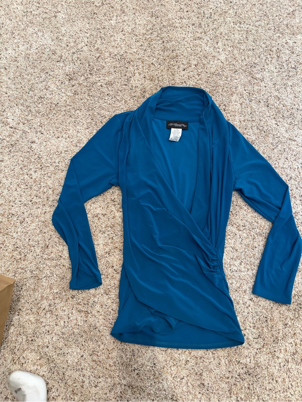 Colleen Lopez Teal Wrap-Front Long Sleeve Top